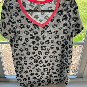 Leopard Short Sleeve Top with Hot Pink Accent